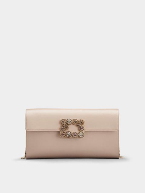 Roger Vivier Flower Strass Buckle Clutch in Satin