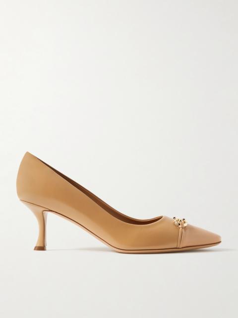 FERRAGAMO Bria Embellished Patent-leather Trimmed Smooth Leather Pumps