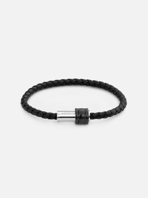 Montblanc Bracelet in woven black leather with steel closing, black PVD finish and three rings