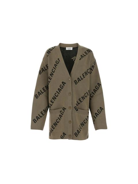 BALENCIAGA Balenciaga Embroidered Stretch Cotton Blend Oversize Cardigan Brown