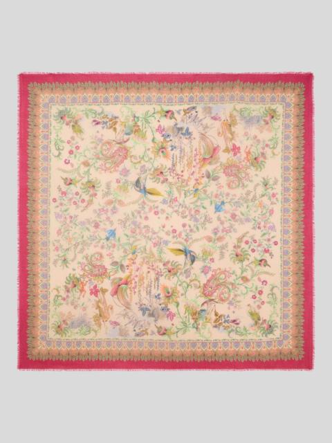 CASHMERE-BLEND SHAWL WITH FLORA AND FAUNA MOTIF