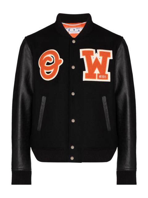 Off-White Patch Leather Sleeve Varsity Jacket Black