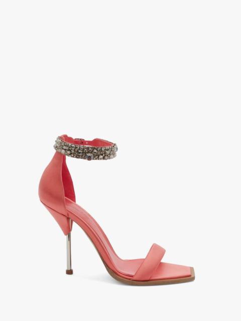 Alexander McQueen Embroidered Double Strap Sandal in Coral