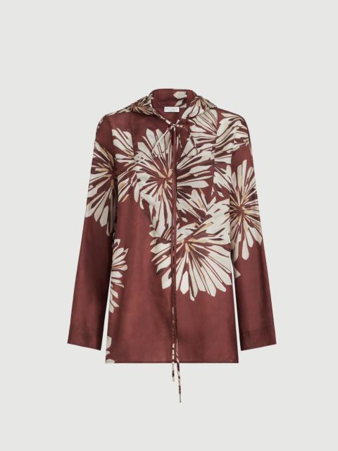 Brunello Cucinelli Silk bloom print pongee shirt with hood