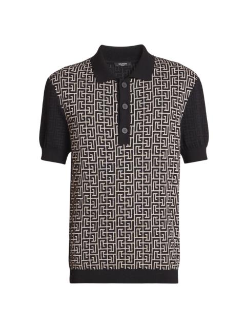Balmain Men's Monogram Knit Polo Shirt - Ivoire Noir