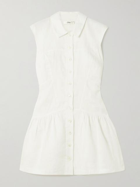 FRAME Gathered Linen Mini Shirt Dress