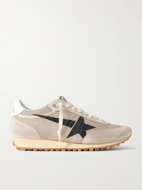 Golden Goose Marathon Distressed Suede-Trimmed Printed Mesh Sneakers Beige