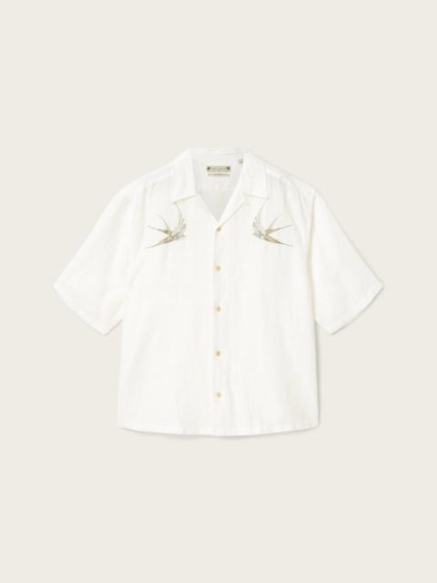 ALLSAINTS AVIA SHORT SLEEVE EMBROIDERED LINEN SHIRT