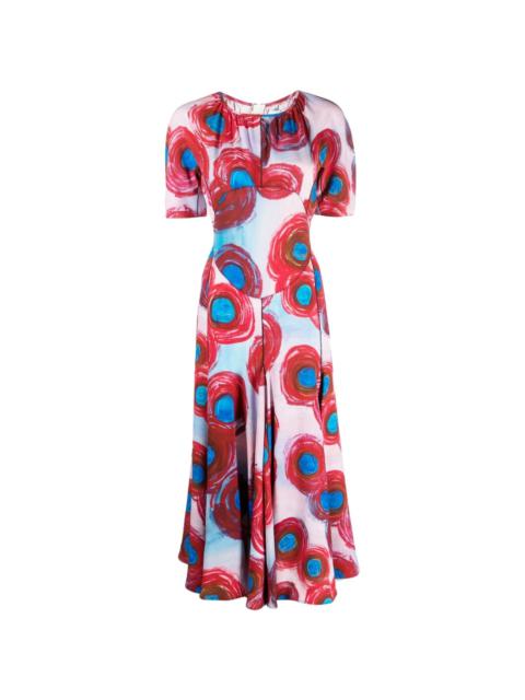 abstract-print pleated midi dress