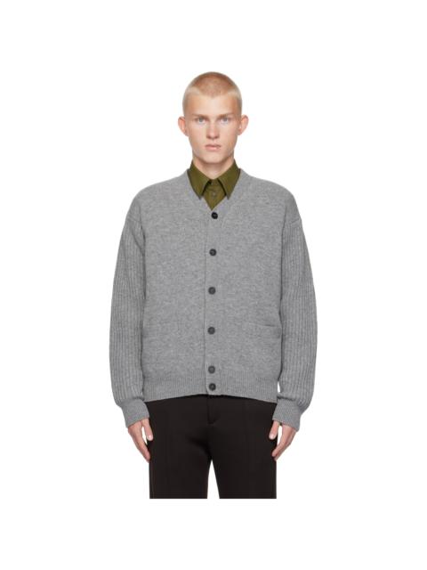 Gray Ribbed Sleeve Cardigan
