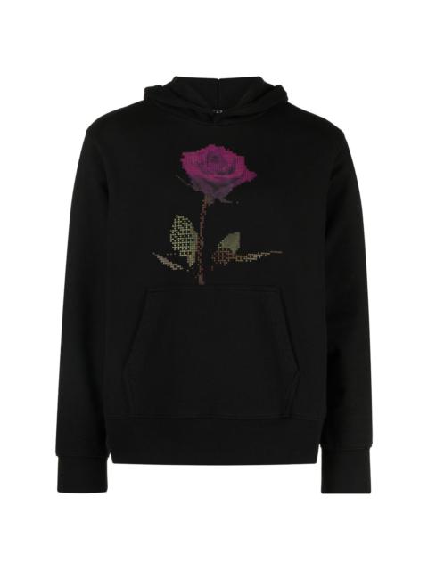 pixelated rose-print cotton hoodie