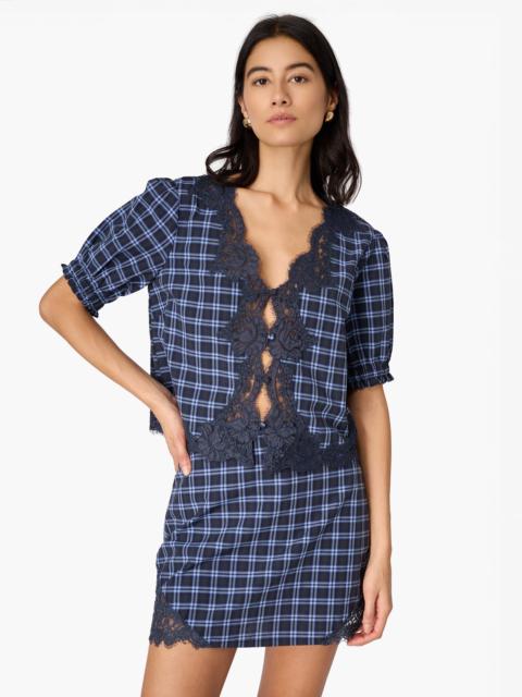 CAMI NYC JUNIE COTTON TOP NAVY PLAID