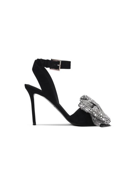 Balmain Suede Ruby heels with rhinestone bows