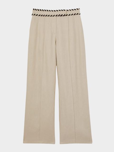 REISS Fawn High-Rise Whipstitch Linen Trousers