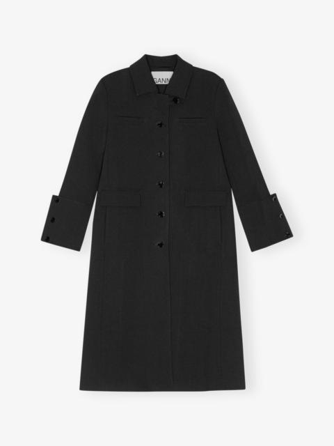 GANNI BLACK BONDED CREPE COAT