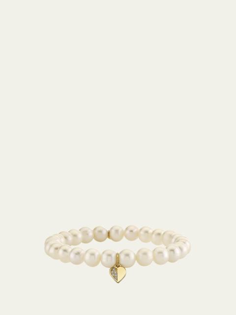 SYDNEY EVAN 14K Half Pave Heart Charm on Pearl Stretch Bracelet
