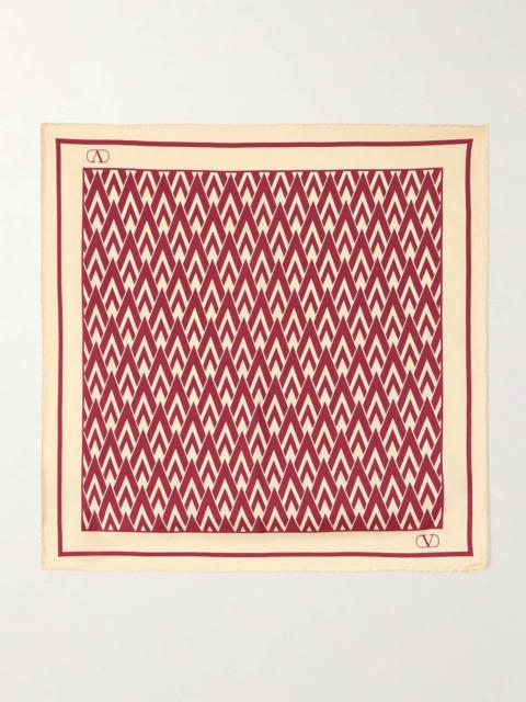 Valentino Toute La V printed silk-twill scarf Red