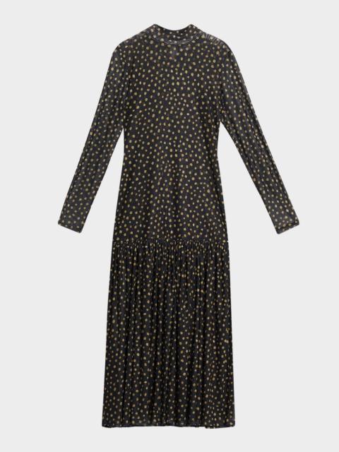 MISA Leylani Polka-Dot Mesh Maxi Dress