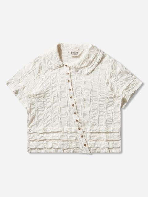 BRAIN DEAD Women's Twisted Seersucker Button Up Shirt Beige