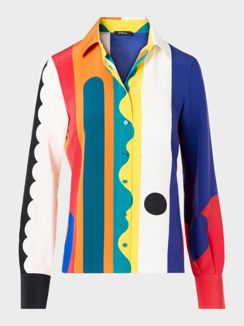 AKRIS Abstract-Print Silk Crepe Button-Down Shirt