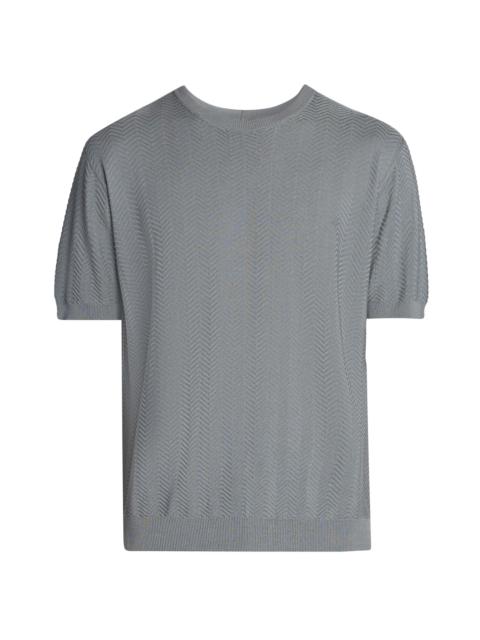 GIORGIO ARMANI Men's Chevron Short-Sleeve Silk-Blend Sweater - Solid Light