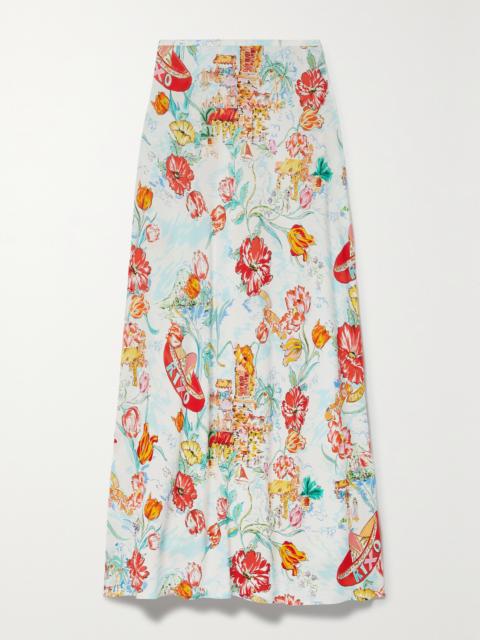 RIXO Kelly Printed Voile Midi Skirt
