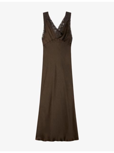 Sandro V-Neck Lace-Embroidered Woven Maxi Dress