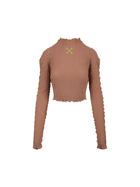 Off-White Wavy Cropped Long-Sleeve Mock Neck Top 'Camel/Yellow'