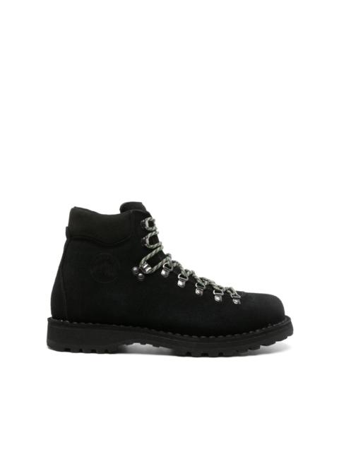 logo debossed suede lace-up boots