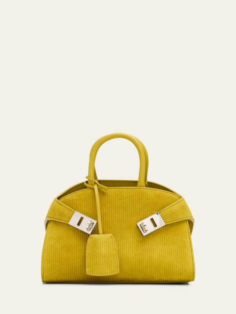 FERRAGAMO Hug Medium Suede Corduroy Top-Handle Bag