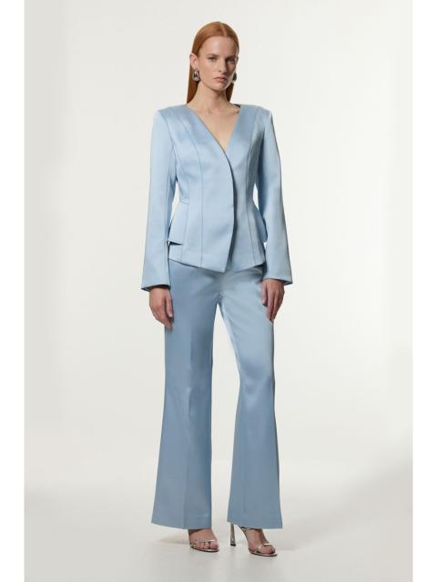 KAREN MILLEN Structured Viscose Satin Stitch Detail Tailored Kickflare Trouser