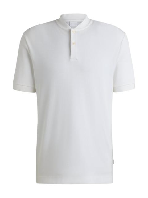 COLLARLESS POLO SHIRT IN A WAFFLE COTTON BLEND