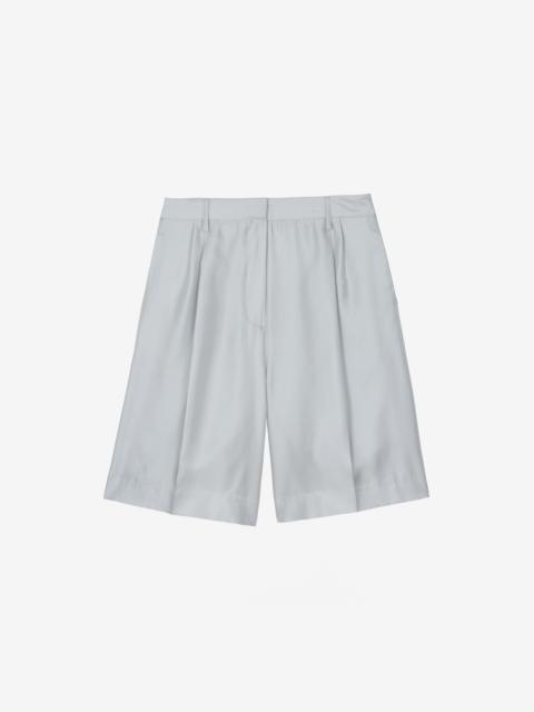 The Frankie Shop Marfa Pleated Silk Bermuda Shorts - Grey