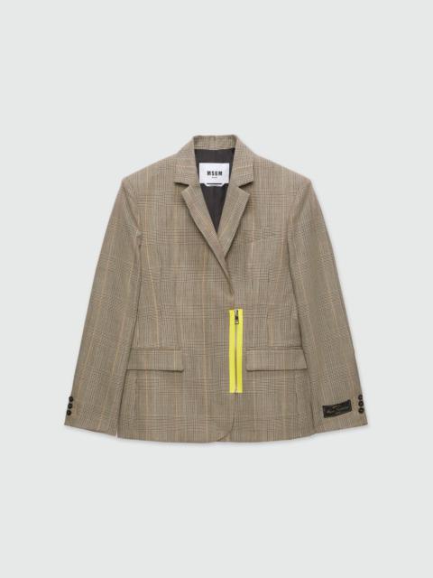 MSGM Prince of Wales wool jacket with yellow zip
