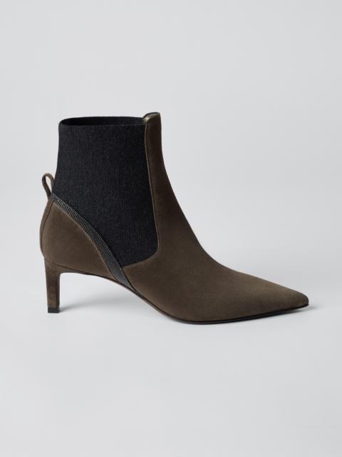 Brunello Cucinelli Suede heeled boots with shiny contour