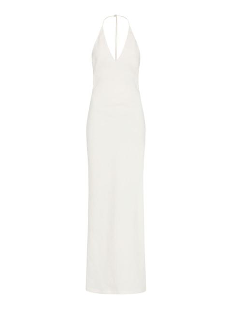 Bias-Cut Linen Halter Dress ivory