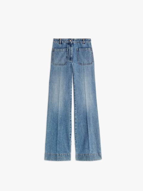 Victoria Beckham Alina High Waisted Patch Pocket Jean in Marble Wash