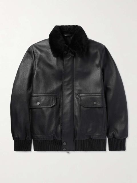 Brioni Shearling-Trimmed Full-Grain Leather Aviator Jacket