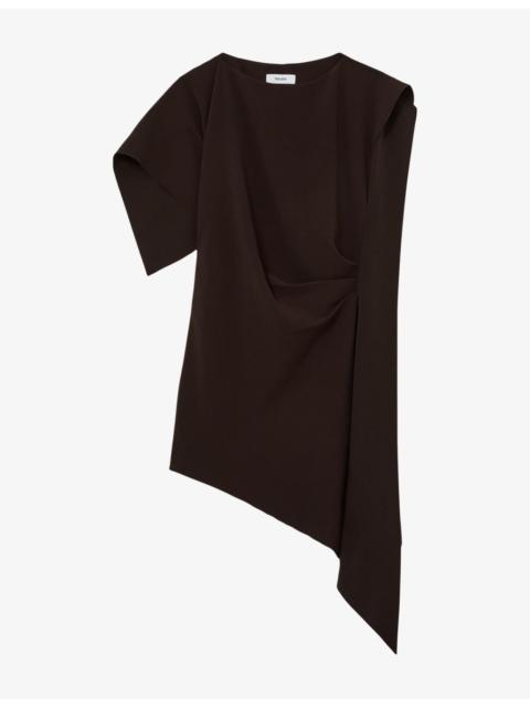 REISS Athena Draped Asymmetric-Hem Woven Mini Dress