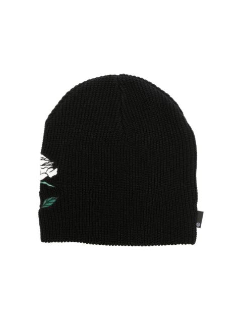 UNDERCOVER rose-embroidered ribbed-knit beanie