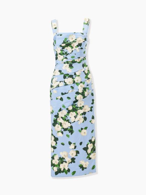 CAROLINA HERRERA Rose-Print Draped Midi Dress