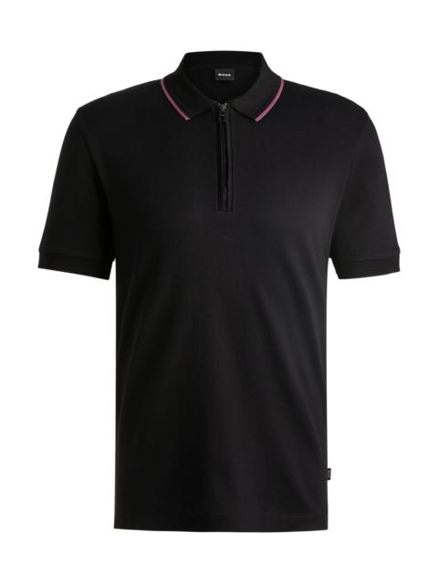BOSS STRUCTURED-COTTON POLO SHIRT WITH ZIP PLACKET
