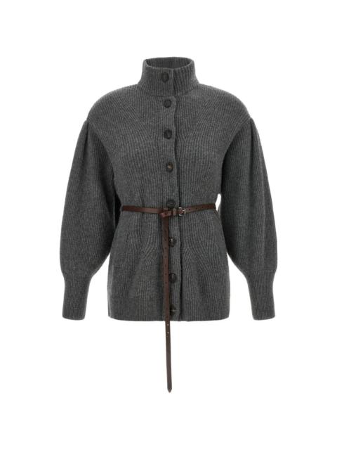 Brunello Cucinelli belted chevron-knit cardigan