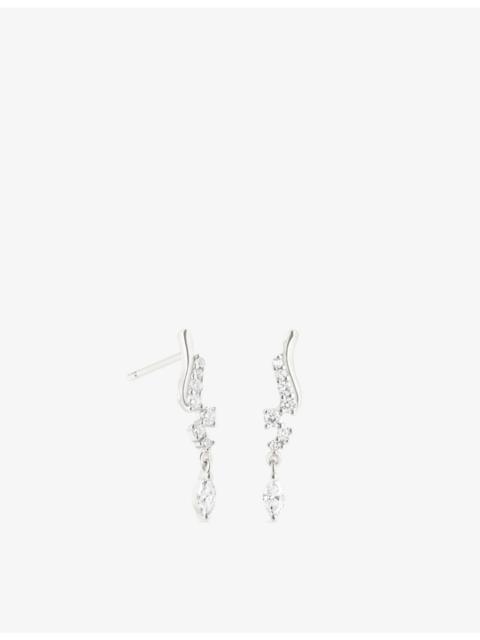 ASTRID & MIYU Wave Cluster 14ct White-Gold And Lab-Grown Diamond Stud Earrings