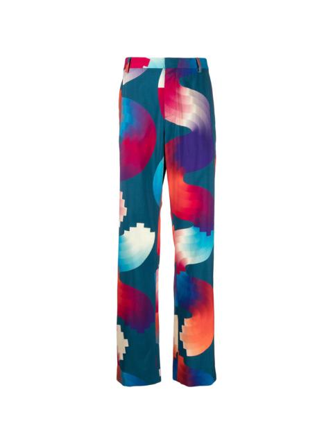 abstract-print wool trousers
