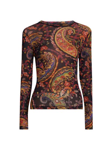 Etro Women's Paisley Slim-Fit Long-Sleeve Top - Printed Blue Base