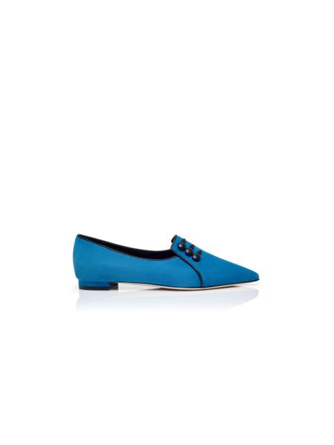 Manolo Blahnik Blue Suede Button Detail Flat Pumps