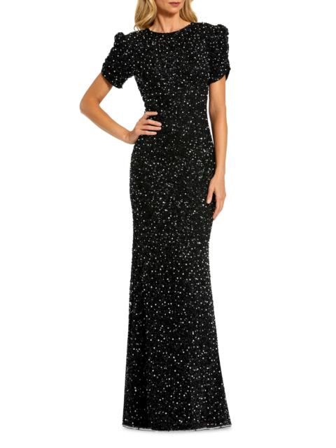 MAC DUGGAL Women's Beaded Short-Sleeve Gown - Black