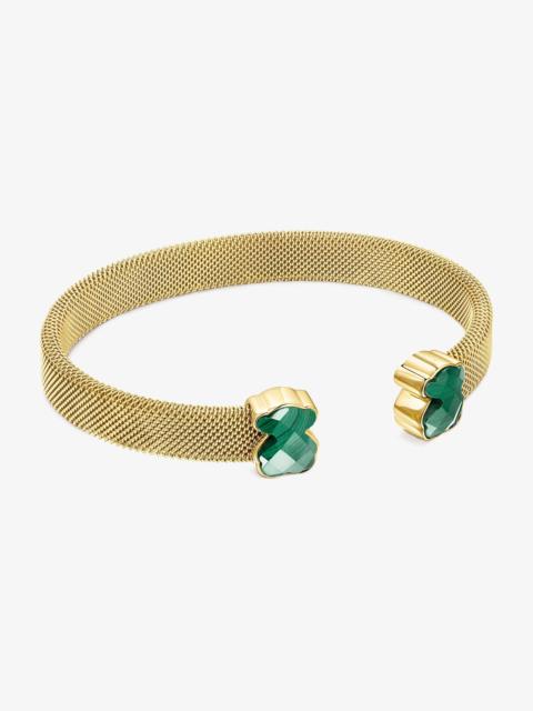 TOUS Gold-colored IP Steel Mesh Color Bracelet with Malachite