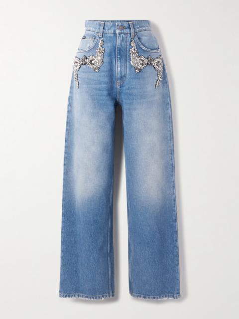 Dolce & Gabbana Crystal-embellished Distressed Straight-leg Jeans